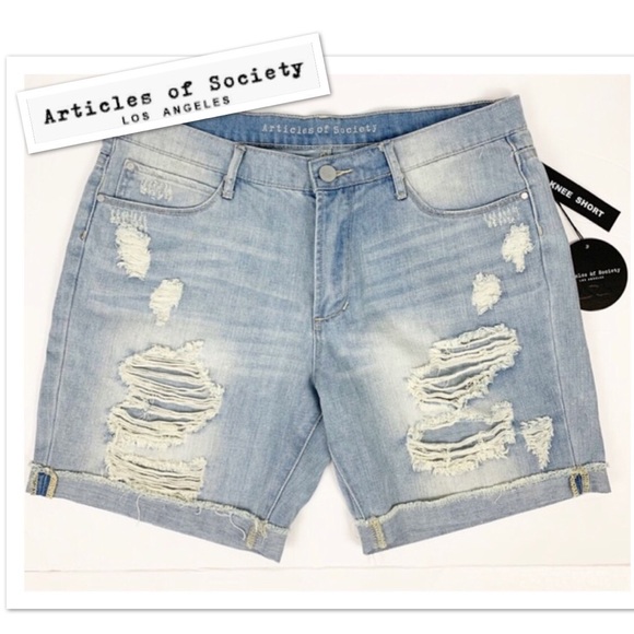 Articles of society, DENIM  DISTRESSED SHORTS - Picture 2 of 8